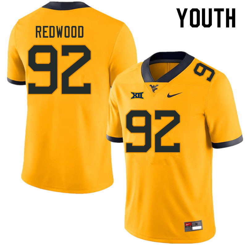 Youth #92 Asani Redwood West Virginia Mountaineers College Football Jerseys Sale-Gold - Click Image to Close
